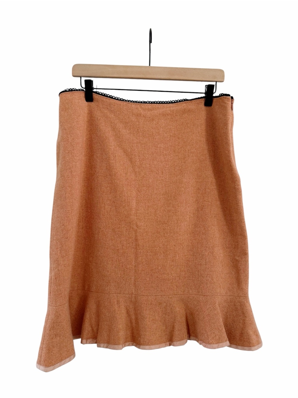 Anthropologie Wool Cashmere Blend Skirt Peachy Orange Lace Trim Lined Size 10